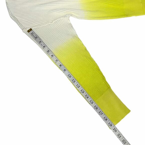 DKNY Ombre Sweater Crew Neck White Neon Yellow Green High Low Hem Large - Picture 7 of 14